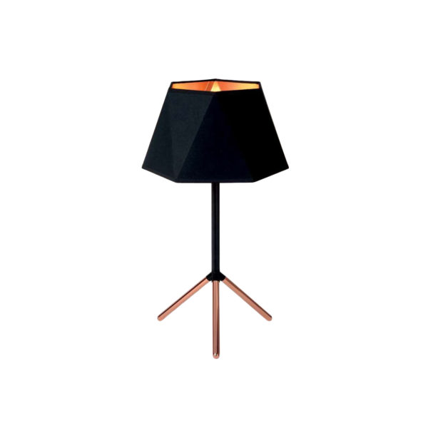 Lámpara de sobremesa con pantalla poligonal negro y cobre