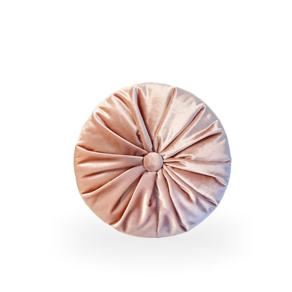 Cojín redondo de terciopelo rosa con botón Vicenza de Designers Guild
